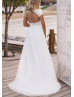 Short Sleeves Beaded Ivory Lace Tulle Keyhole Back Wedding Dress